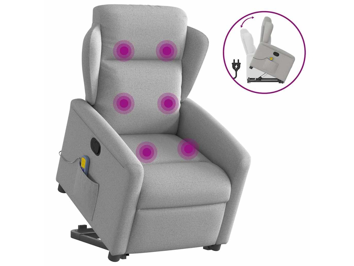 Vidaxl Poltrona Elevatória De Massagens Tecido Cinzento-nublado