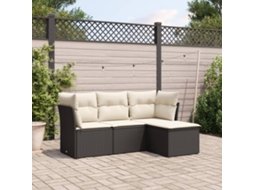 Vidaxl 4 Pcs Conjunto de Sofás para Jardim C/ Almofadões Vime Pe Preto