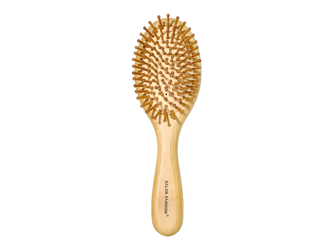 Pente de Bambu com Dentes Largos e Bolsa de Ar, Massageia Suavemente o Couro Cabeludo. MDUG (redondo Amarelo 2)