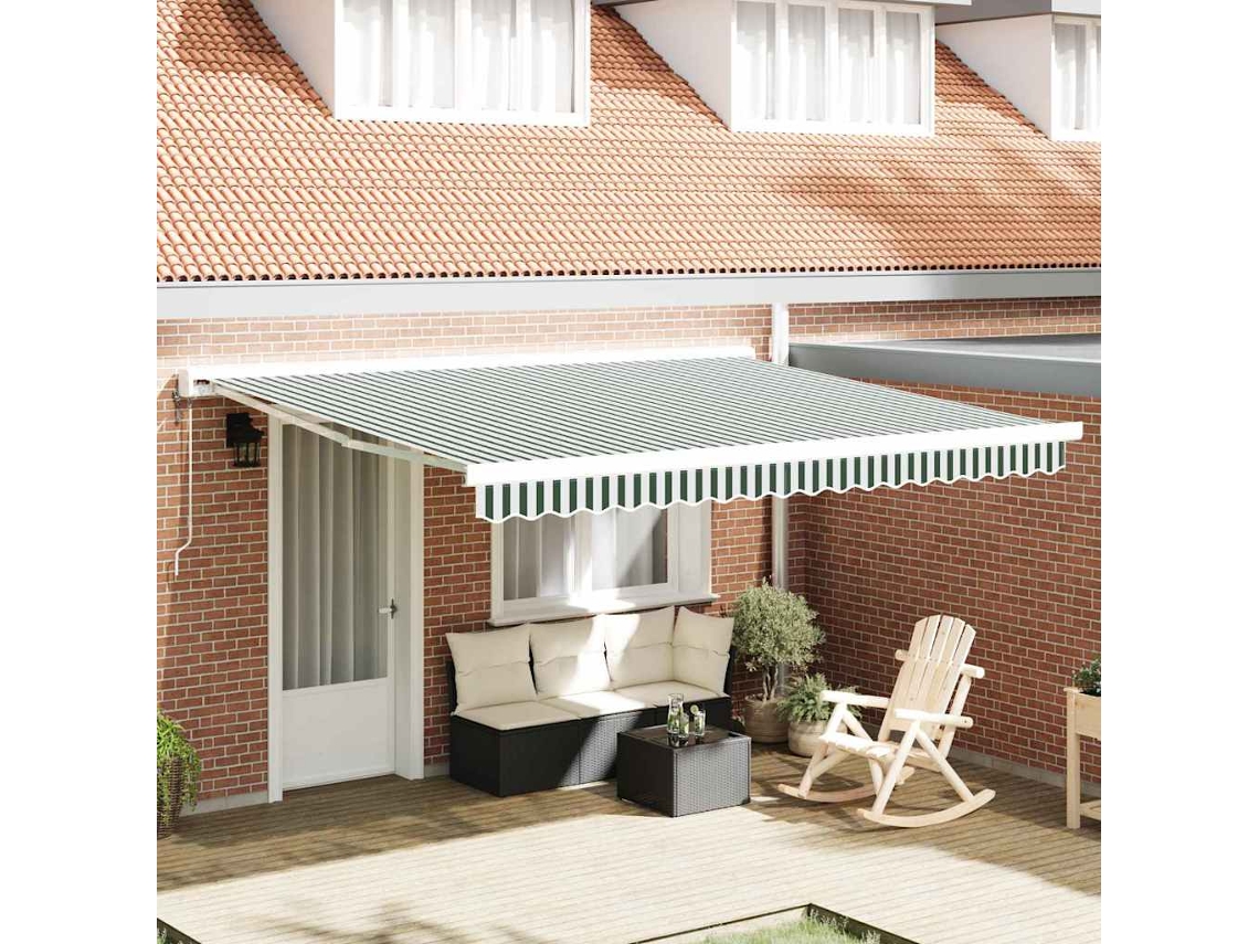 Vidaxl Tecido De Substituição Para Toldo Verde E Branco 380 X 345 Cm