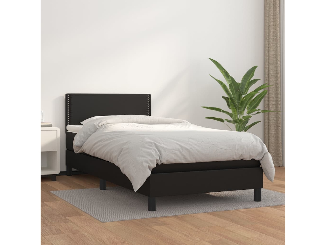 Vidaxl Cama com Molas/colchão 80x200 Cm Couro Artificial Preto