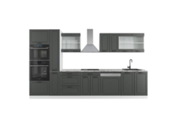 Linha de cozinha R-Line, 350 cm com armário alto, PT Mármore, Country house antracite/branco, Vicco