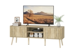 Suporte Tv Até 65 Polegadas Com 2 Portas E Compartimentos Abertos, 140x35x49cm, Prateleira Ajustável Carvalho