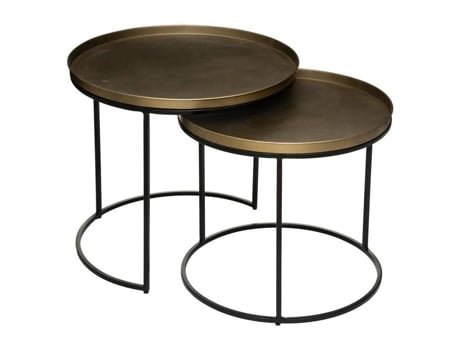 Mesas De Café Basile Conjunto Com 2 Dourado Metal Redondo Contemporâneo