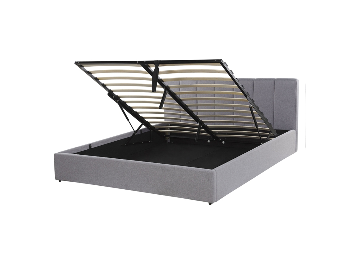 Cama de Casal BELIANI Dreux de Tecido Cinzento Claro 140x200