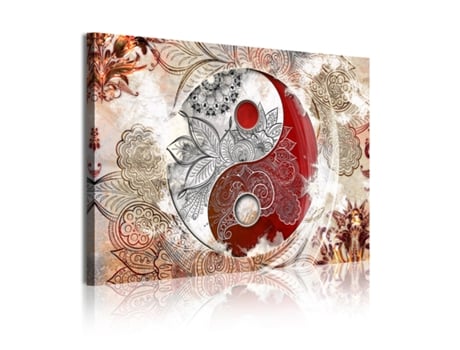 Quadro Moderno DEKOART Ying Yang Abstratos, Zen Cor Bege Vermelho (120 X 80cm)