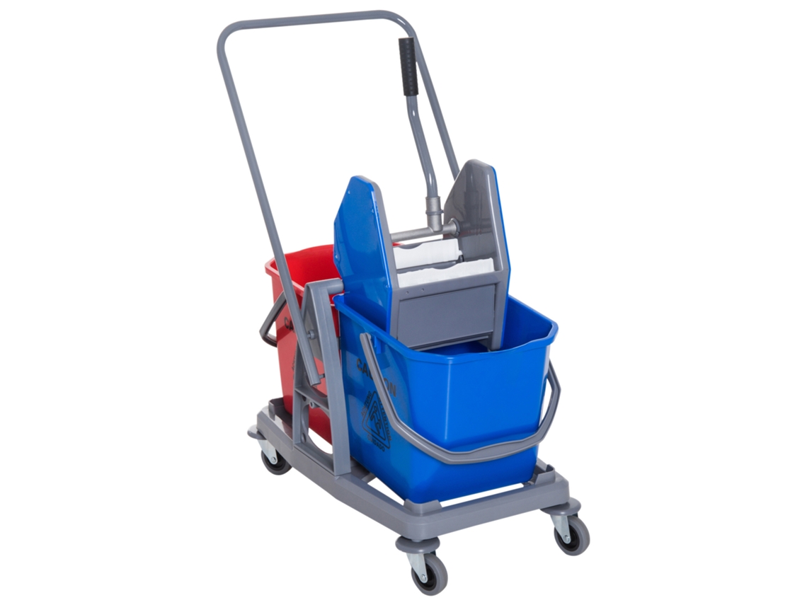 Carrinho De Limpeza Com 2 Baldes E 4 Rodas, Metal/pp, Azul/vermelho, 73x45x92cm Para Uma Limpeza Eficiente Liptaptyn