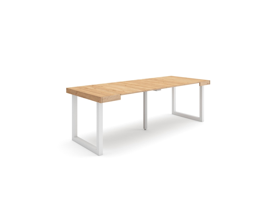 Mesa Consola Extensível, 222x90x77cm, Para 10 Pessoas, Pés De Madeira, Carvalho
