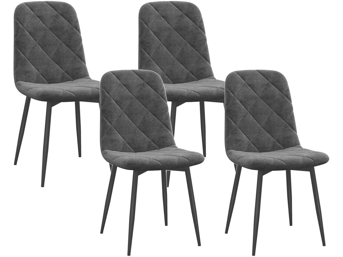 Conjunto de 4 Cadeiras Veludo sintético, espuma, aço cor Cinzento 45x54x87 cm HOMCOM