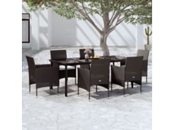 Vidaxl 7 Pcs Conjunto De Jantar Para Jardim Com Almofadões Preto