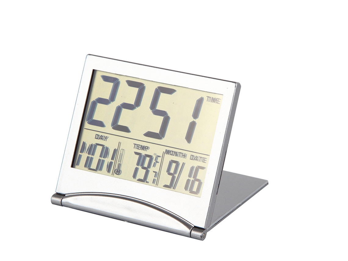 Relógio De Mesa Digital Prateado Com Temperatura E Alarme Lcd, Eletrônico. -aquaforge