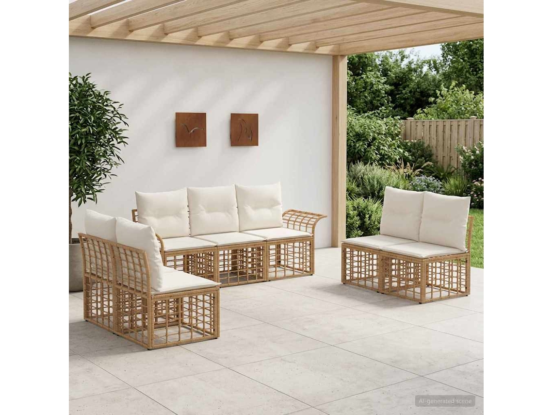 Vidaxl Conjunto De Sofás Para Exterior 7 Unid. Natural E Branco Creme
