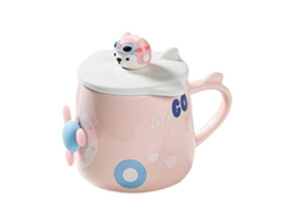 Caneca de Cerâmica de 400Ml com Tampa e Colher Caneca de Café para Casa Água Design para Homens e Mulheres NEVEANCE