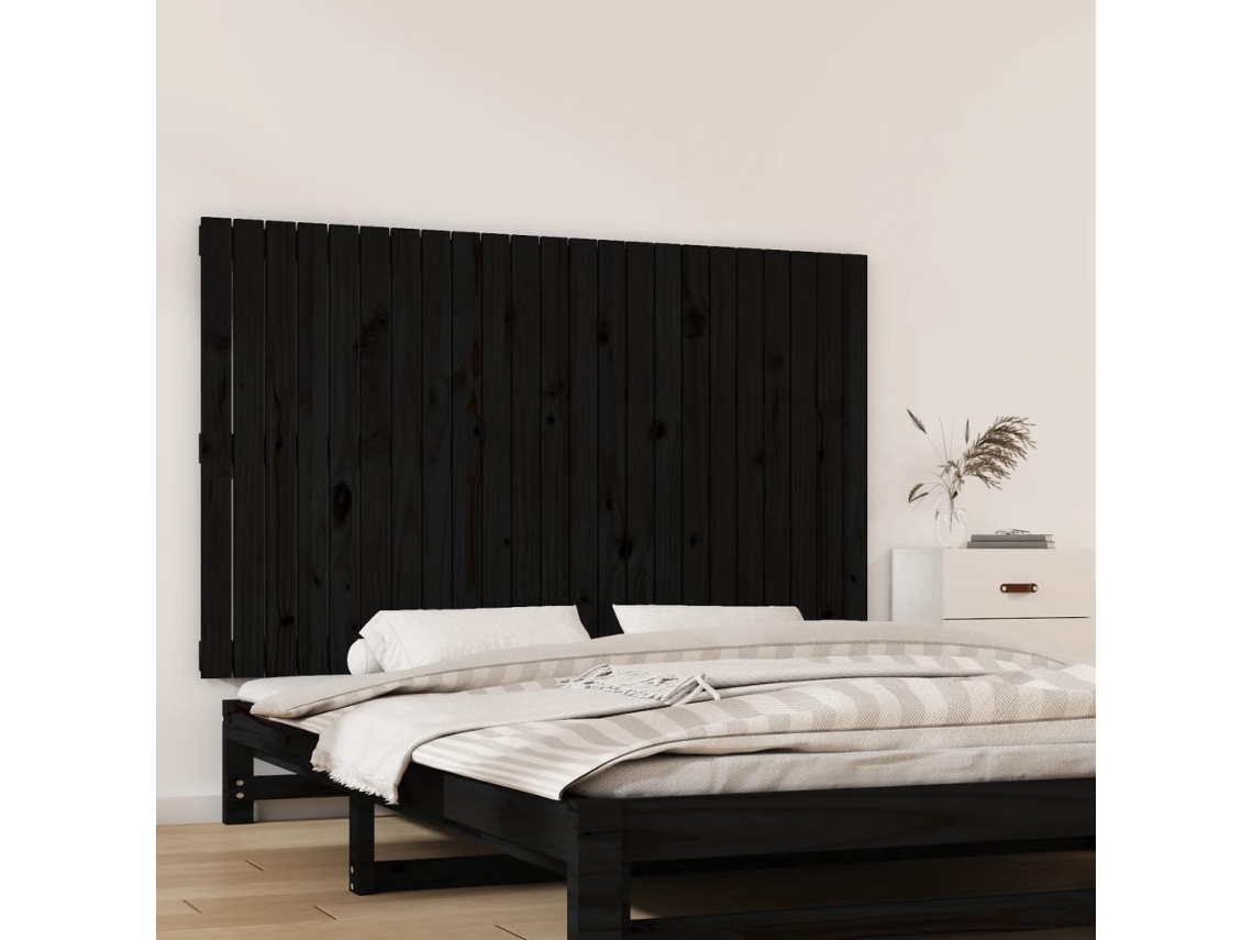 Vidaxl Cabeceira De Parede 147x3x90 Cm Madeira De Pinho Maciça Preto