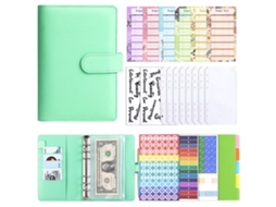 Pu Leather Creative Macaron A6 Ring Binder Cash Budget Ledger Algae Green, With 12-budget Cards, 8-bill Pockets, 2-clear