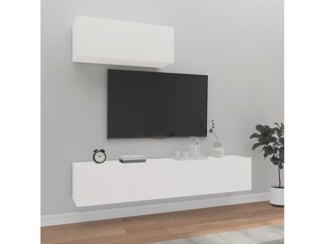 Conjunto Móveis De Tv 3 Pcs Madeira Processada Branco Lovely Home
