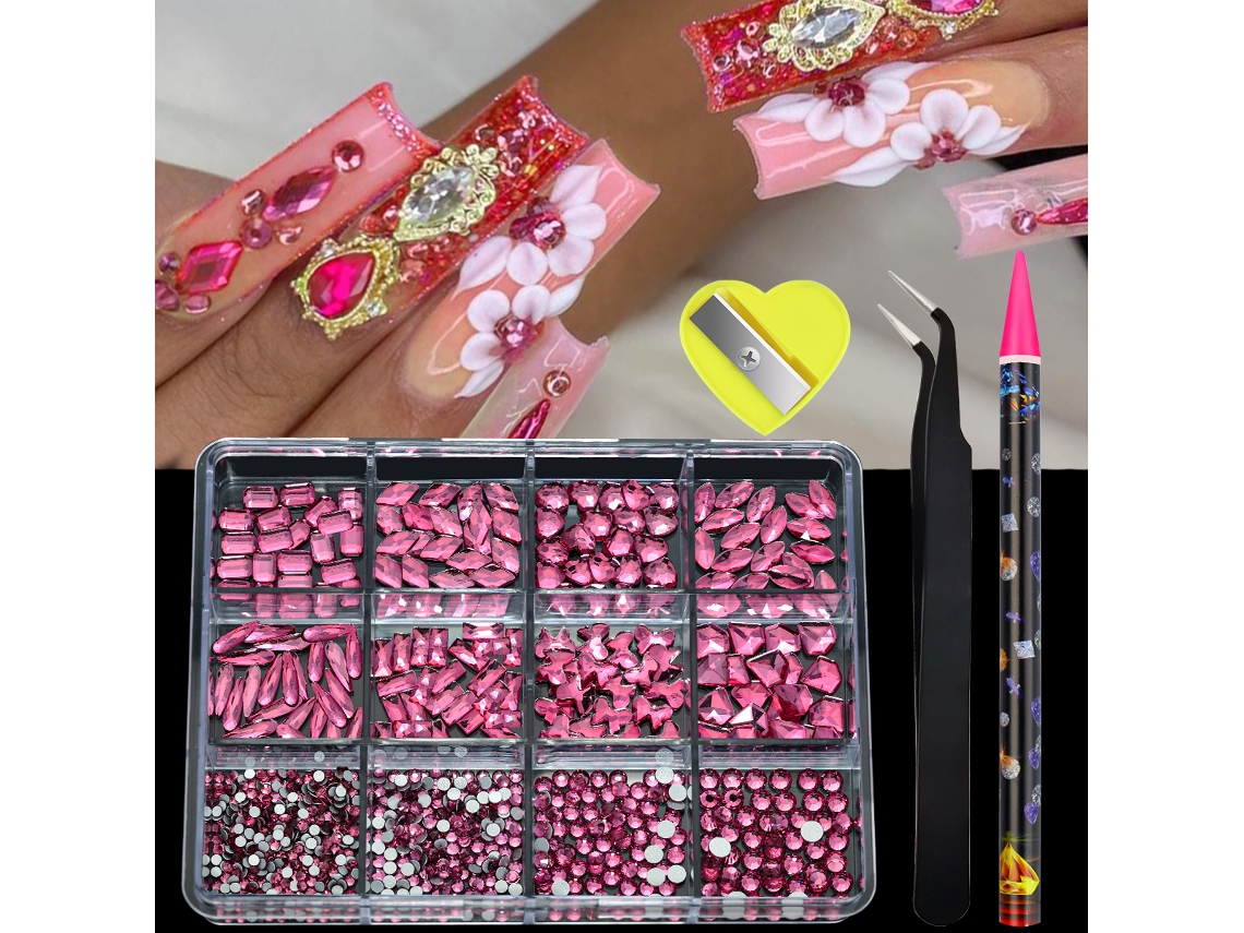 Adesivos de Unha com Strass de Cristal Ab, 12 Formatos Variados, Design Plano 3d. MDUG