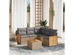 Vidaxl 6 Pcs Conjunto De Sofás P/ Jardim Com Almofadões Vime Pe Bege