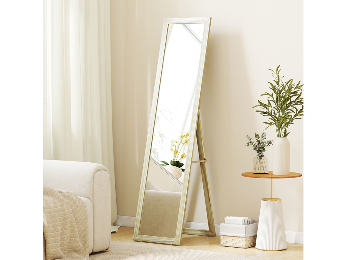 Espelho De Pé E Parede Retangular Refletor Chão Comprimento Total Guarda-roupa Quarto Sala 37x37x154cm Madeira Natural
