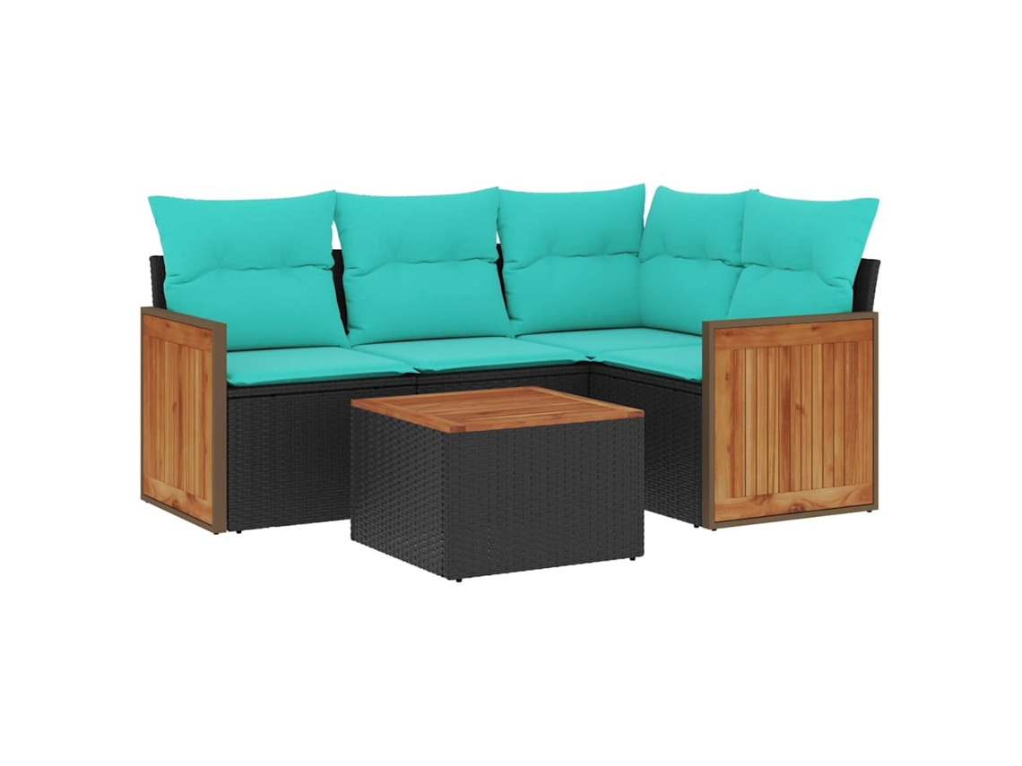 Conjunto de Sofá de Jardim de 5 Peças com Almofadas em Rattan Sintético Preto MAISON EXCLUSIVE