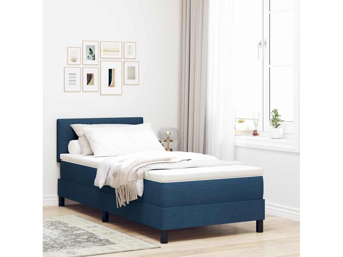 Vidaxl Cama Box Com Cabeceira Manual Azul 90 X 190 Cm Tecido