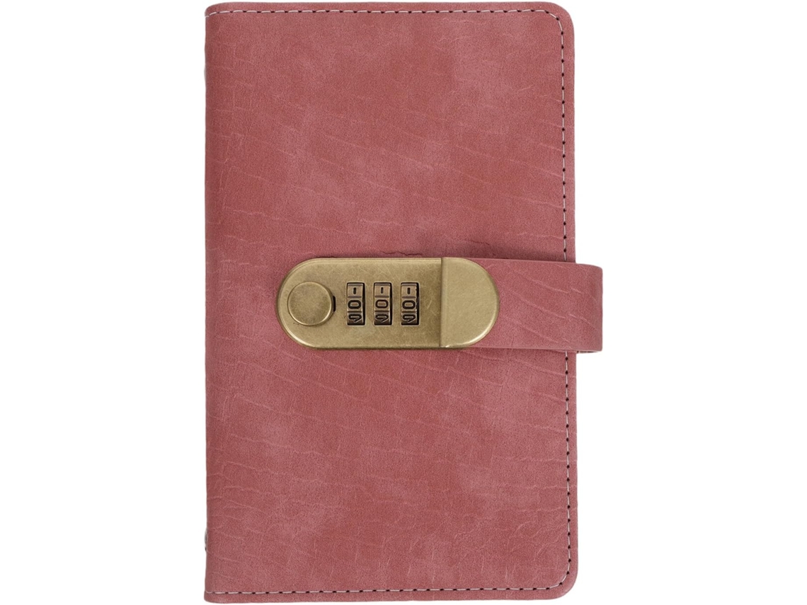 Caderno de Orçamento com Cadeado para Economizar Dinheiro em Couro Pu, Rosa Pêssego, Senha e Envelopes, Planej