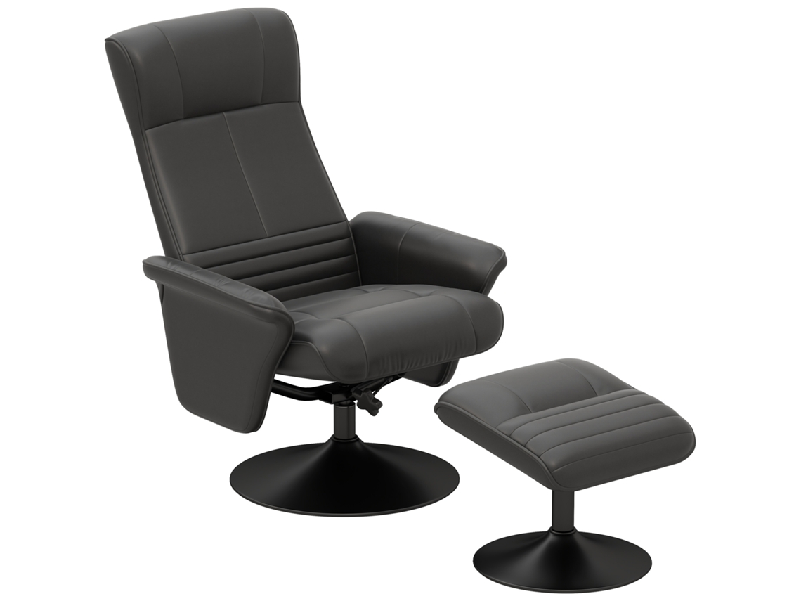 Poltrona Estofada, Poltrona De Destaque Com Apoio Para Os Pés, Giratória, Ergonómica, Aspeto De Tecido De Microfibra, Suporta Até 150 Kg, Preta