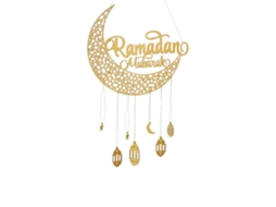 Pendente de Madeira com Lua Dourada para Eid Ramadã