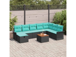 Vidaxl Conjunto De Sofá De Jardim 9 Unid. Preto Rattan Sintético