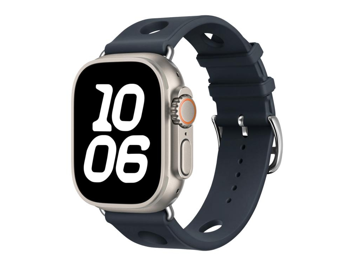 Bracelete para Apple Watch 46/49/45/44mm Silicone Preta com Furos para Fivela e Textura Escada Azul Meia noite XIAOMOYU