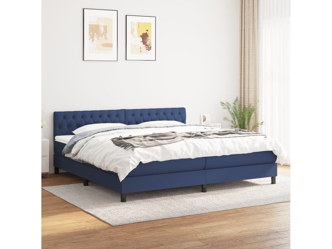 Vidaxl Cama Com Molas/colchão 200x200 Cm Tecido Azul