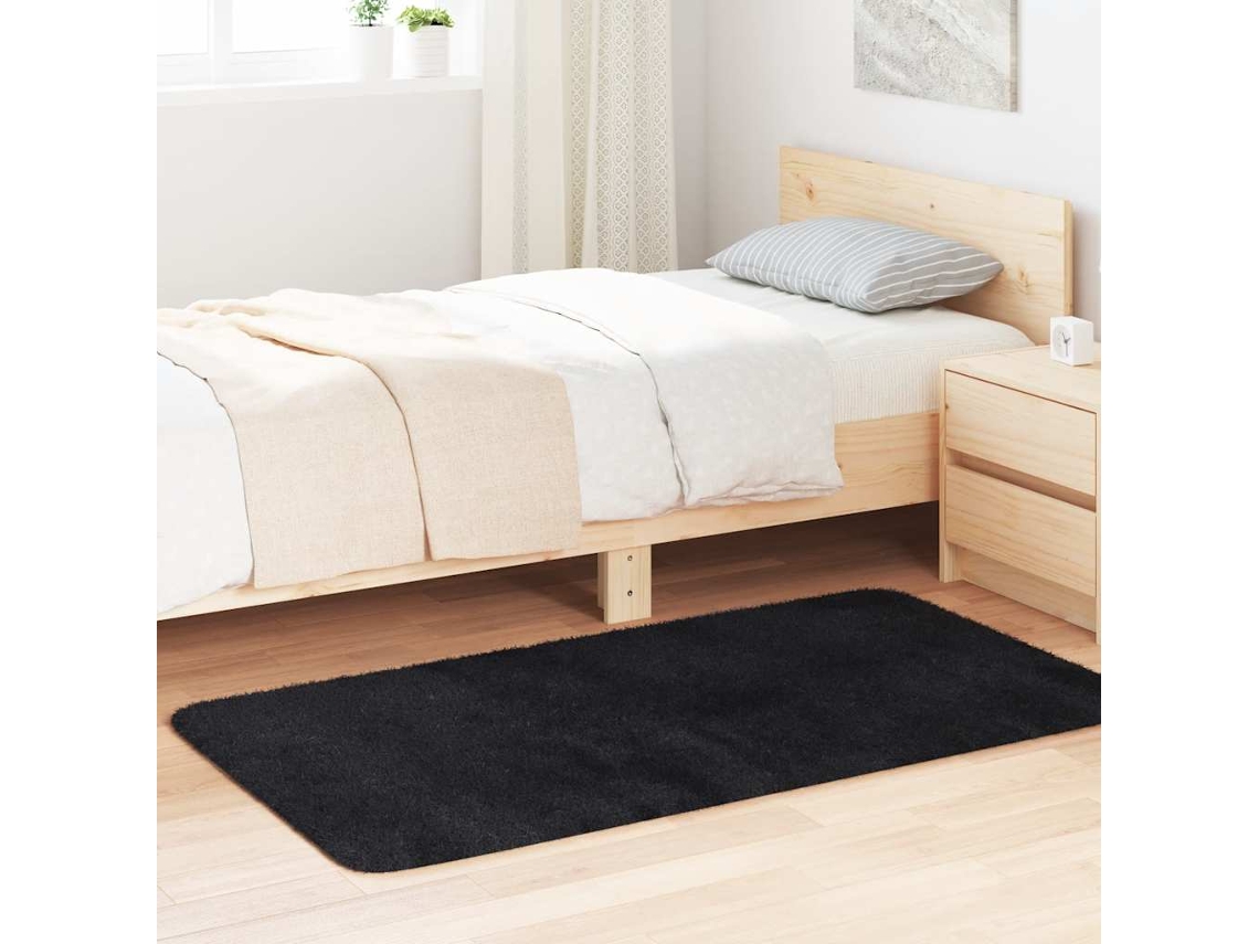 Vidaxl Tapete Shaggy De Pelo Alto Navarra 80x150 Cm Poliéster Preto