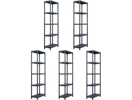 Estantes de arrumação 5 pcs preto 125 Kg 60x30x180 cm plástico