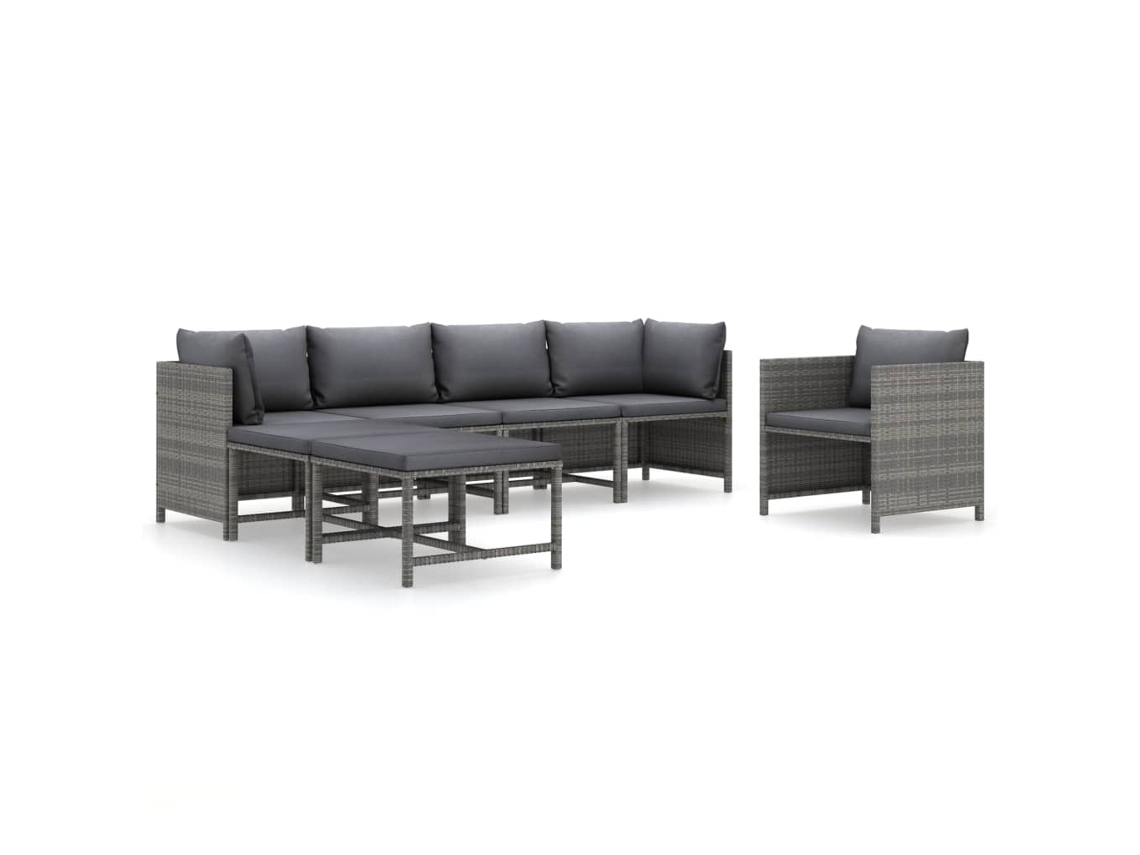Maison Exclusive - 7 Pcs Conjunto Lounge De Jardim C/ Almofadões Vime Pe Cinzento