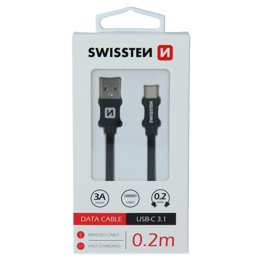 Cabo SWISSTEN Textile (USB - USB-C - 0,2M - Preto)