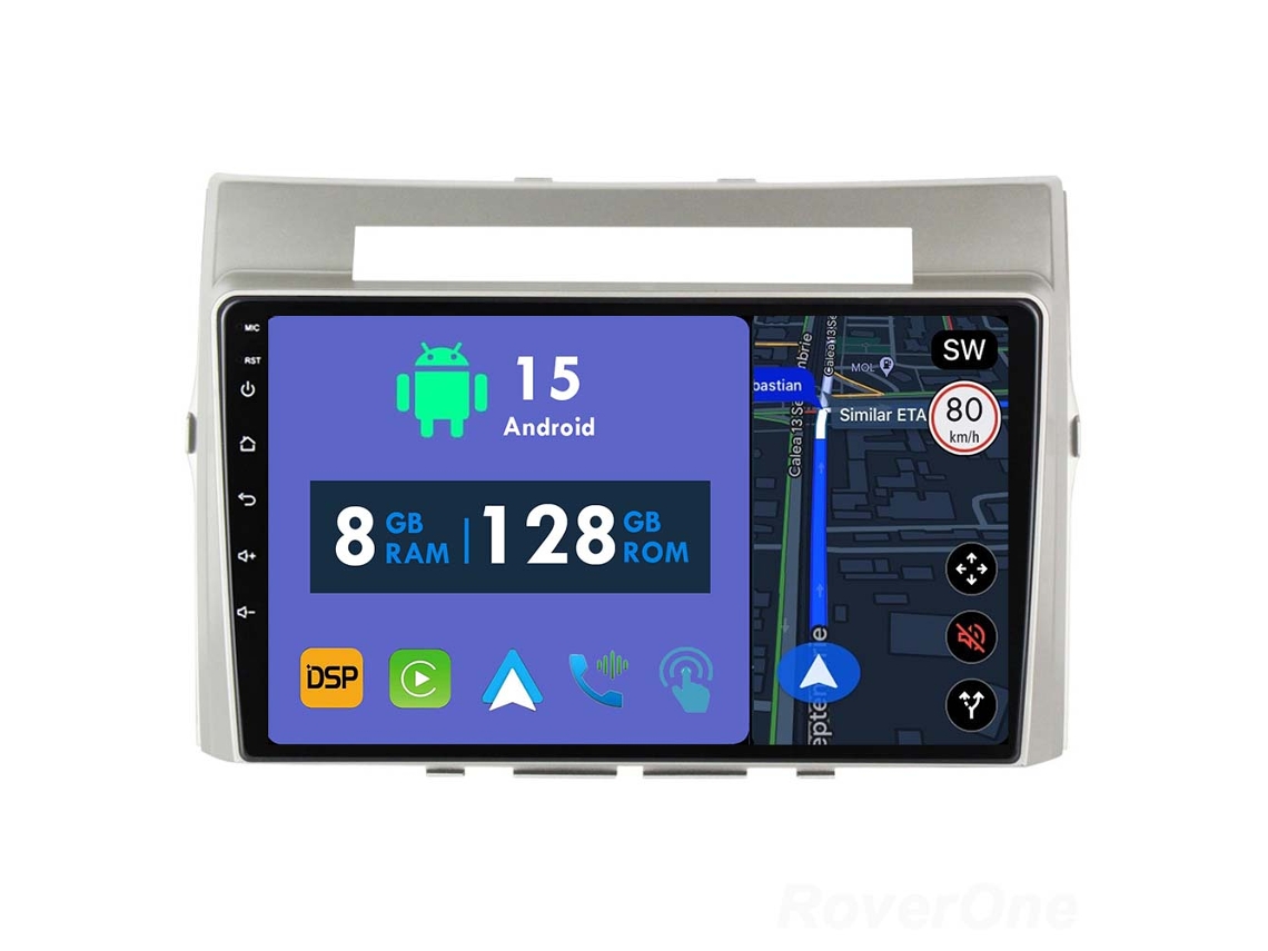 Auto Rádio Carro Bluetooth Autoradio 8GB RAM 128G ROM CarPlay Navegação GPS Ecrã Táctil RoverOne para Toyota Corolla Verso AR10 2004-2009  