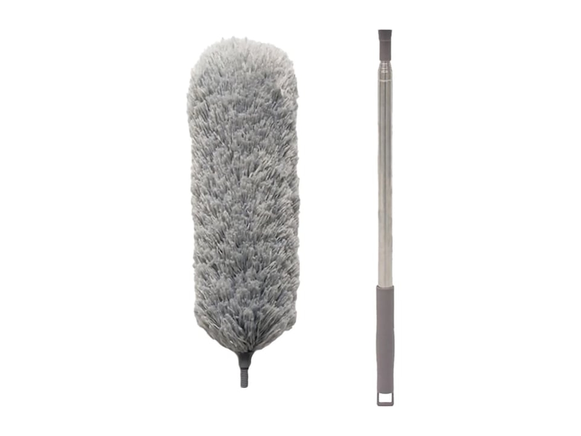 Esfregão telescópico de microfibra - Cabo grosso cinza, conjunto completo (2,5 m), gancho redondo