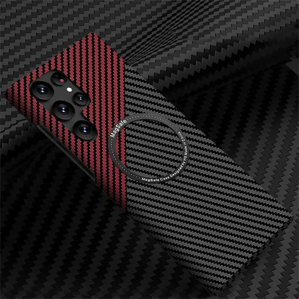 (preto E Vermelho, Galaxy S21 Ultra 5g) Capa De Fibra De Carbono Ultrafina Com Carregamento Magnético E Acabamento Fosco