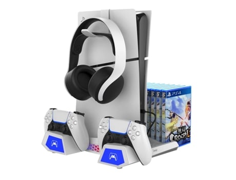 Suporte De Carregamento Para Ps5 / Ps5 Slim Multifunções Rgb Com Ventoinha Branco Ipega