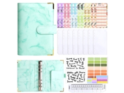 A6 Marble Pattern Cash Budget Planner Notebook With 8-zipper Pockets, Green, New A6 Cash Budget Cards 12-sheets, 2-label