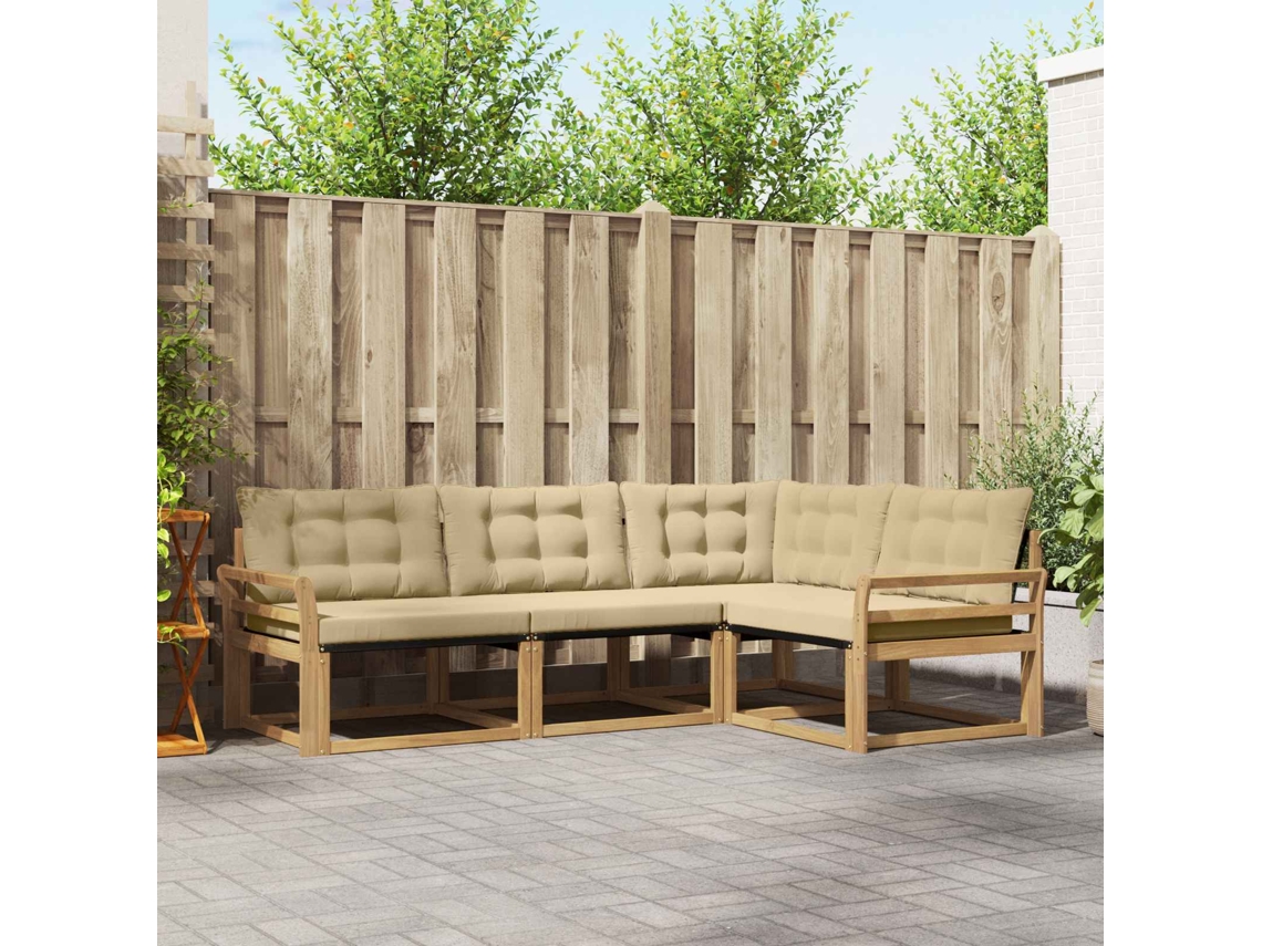 Vidaxl Conjunto De Sofás Para Exterior 4 Pcs Branco E Bege