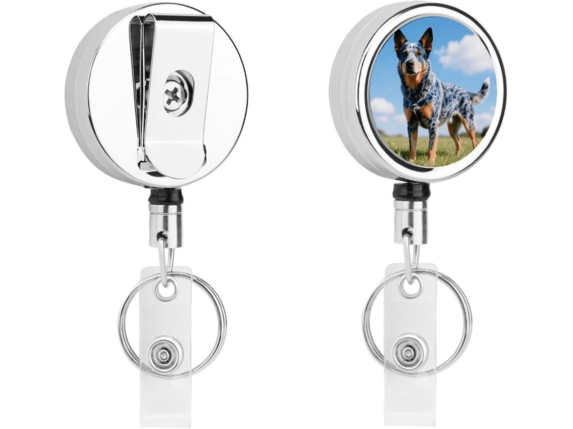 Porta Crachá Retrátil Com Clipe De Metal, Modelo Australian Cattle Dog, Portátil, Em Nylon, Com Cordão De Aço Inoxidável