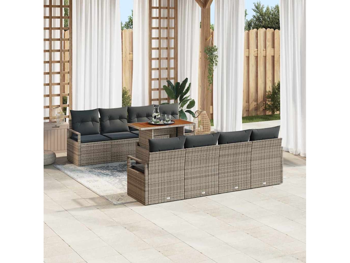 Vidaxl Conjunto De Sofá De Jardim 9 Unid. Cinzeto Rattan Sintético