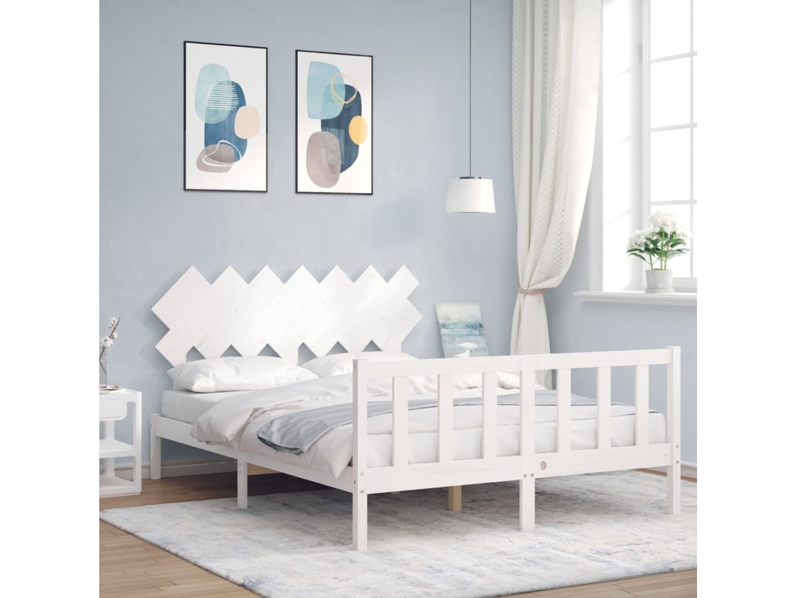 Cama Sem Colchão 140x200 Cm Madeira De Pinho Maciça Branco