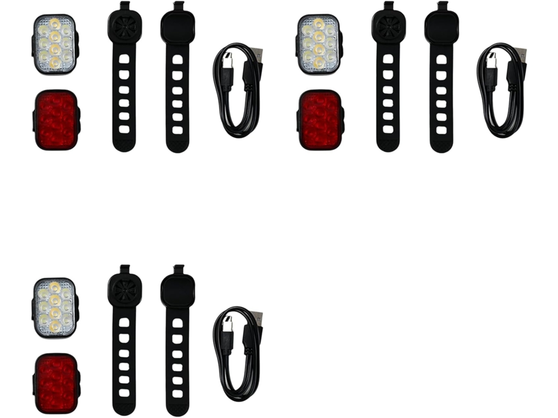 Conjunto De 3 Luzes Bicicleta: Dianteira E Traseira, Com Carregamento