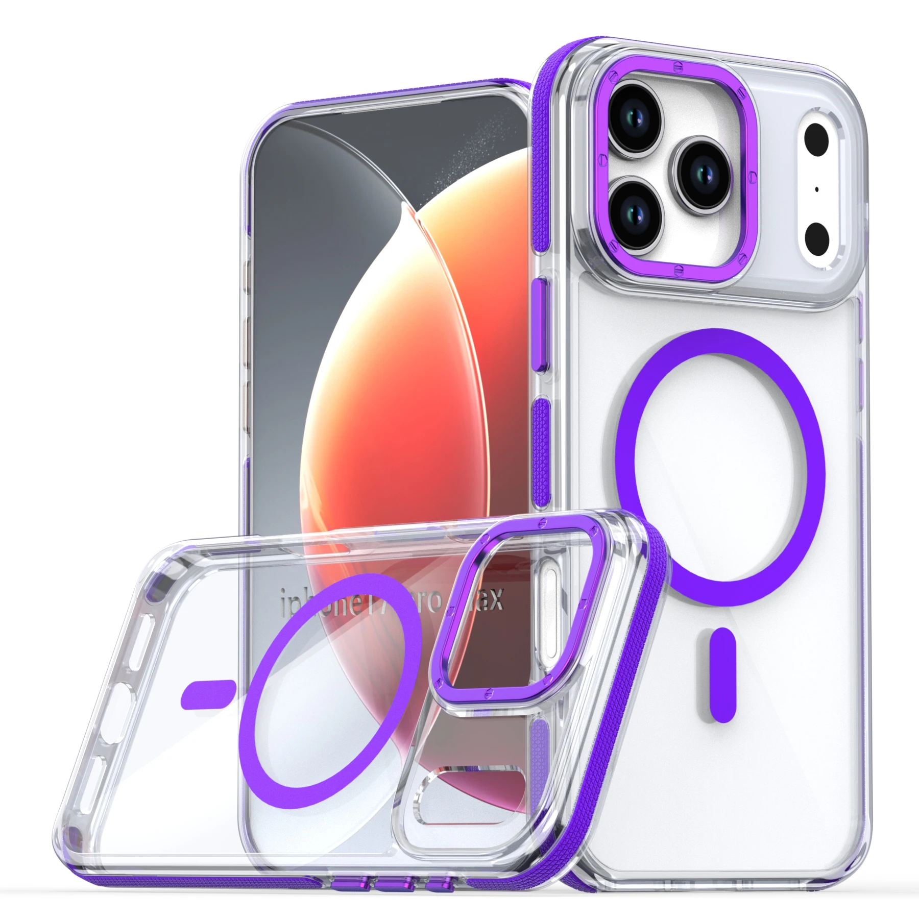 (roxo, Iphone 16 Plus) Capa Protetora Transparente Magnética De Luxo, À Prova De Choque, Com Carregamento Sem Fio.