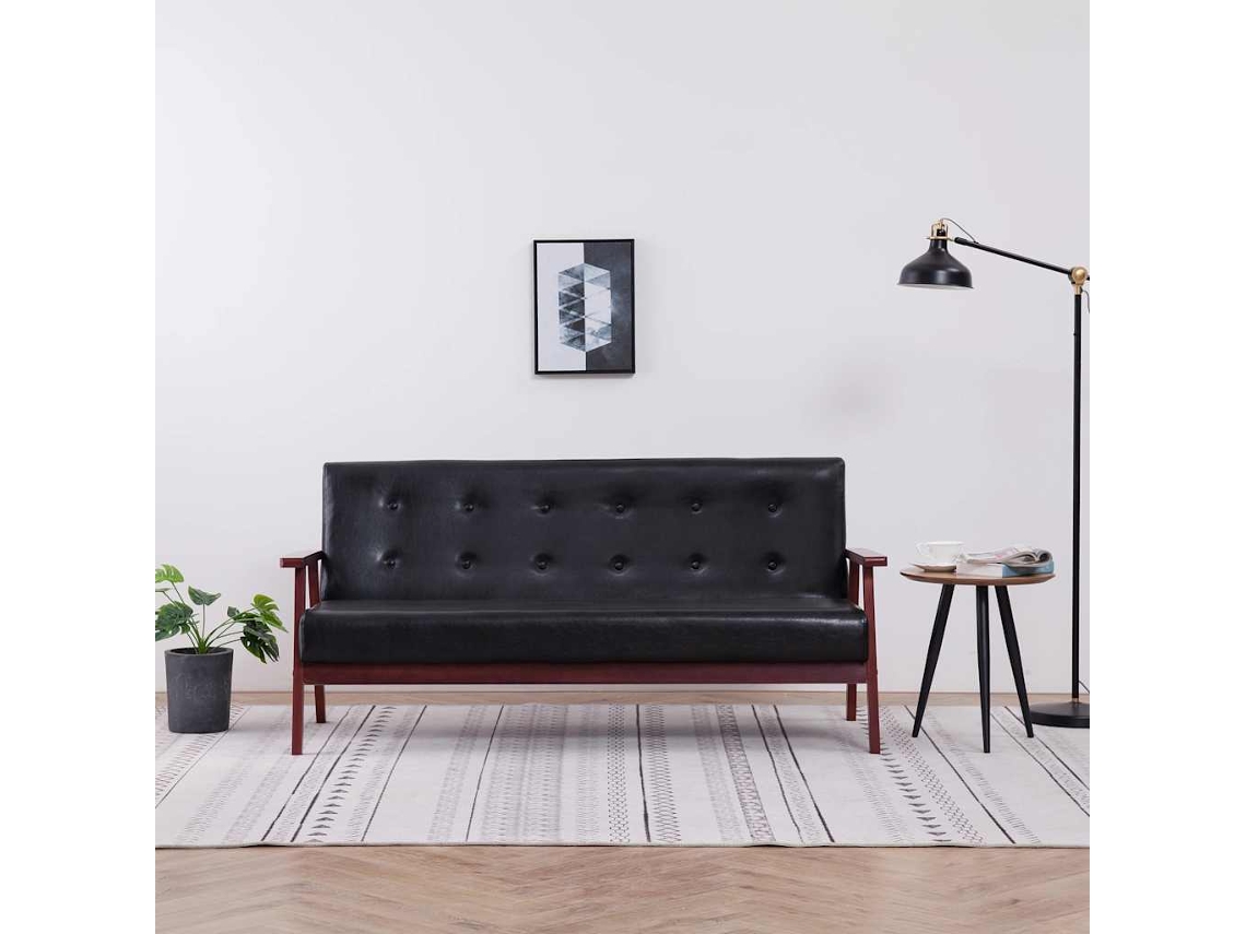 Vidaxl Sofá De 3 Lugares Couro Artificial Preto