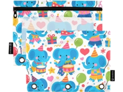 Pasta Organizadora Elefante Azul De Desenho Animado Com Estojo Transparente Lápis, Pastas De Bolso Grande