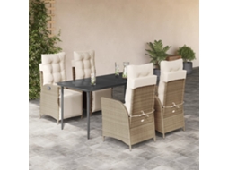 5 Pcs Conjunto De Jantar P/ Jardim Com Almofadões Vime Pe Bege Dkd Home Decor