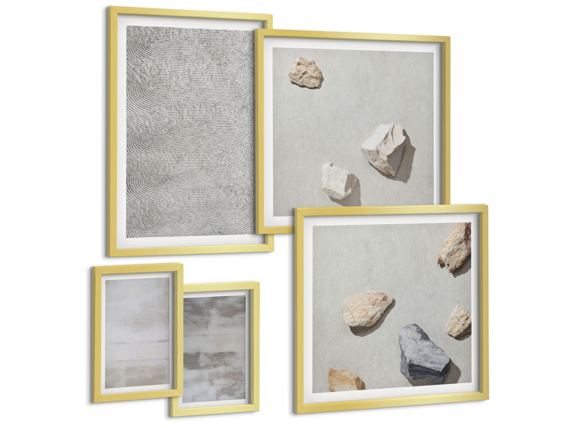 Pinturas Murais Modernas Folhas Verdes Na Janela, Plantas Moldura Dourada Pinturas De Quarto Espelharte (conjunto De 5 Imagens)